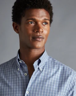 Hot Charles Tyrwhitt Button-Down Collar Non-Iron Oxford Multi Check Shirt - Ocean Blue