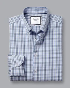 Hot Charles Tyrwhitt Button-Down Collar Non-Iron Oxford Multi Check Shirt - Ocean Blue