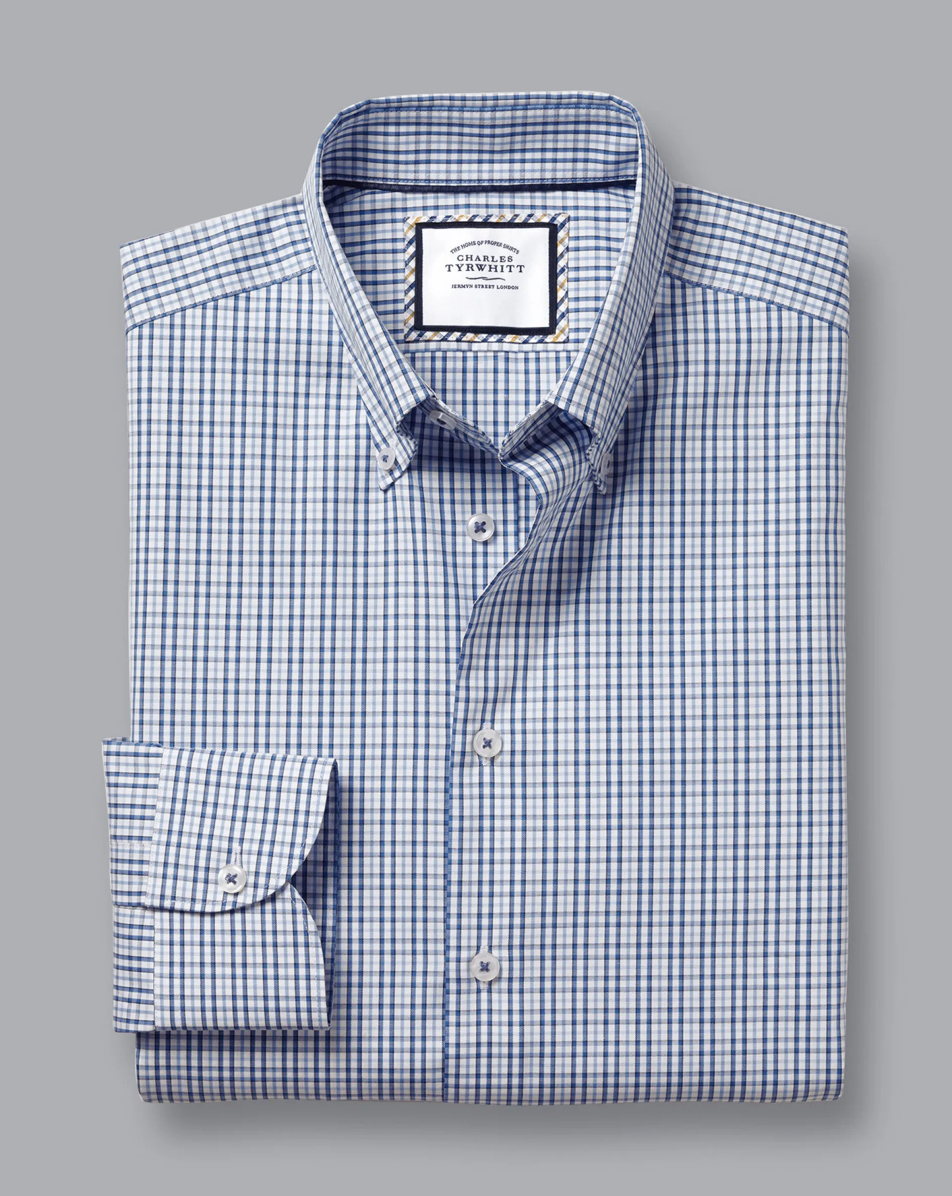 Hot Charles Tyrwhitt Button-Down Collar Non-Iron Oxford Multi Check Shirt - Ocean Blue