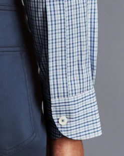 Hot Charles Tyrwhitt Button-Down Collar Non-Iron Oxford Multi Check Shirt - Ocean Blue