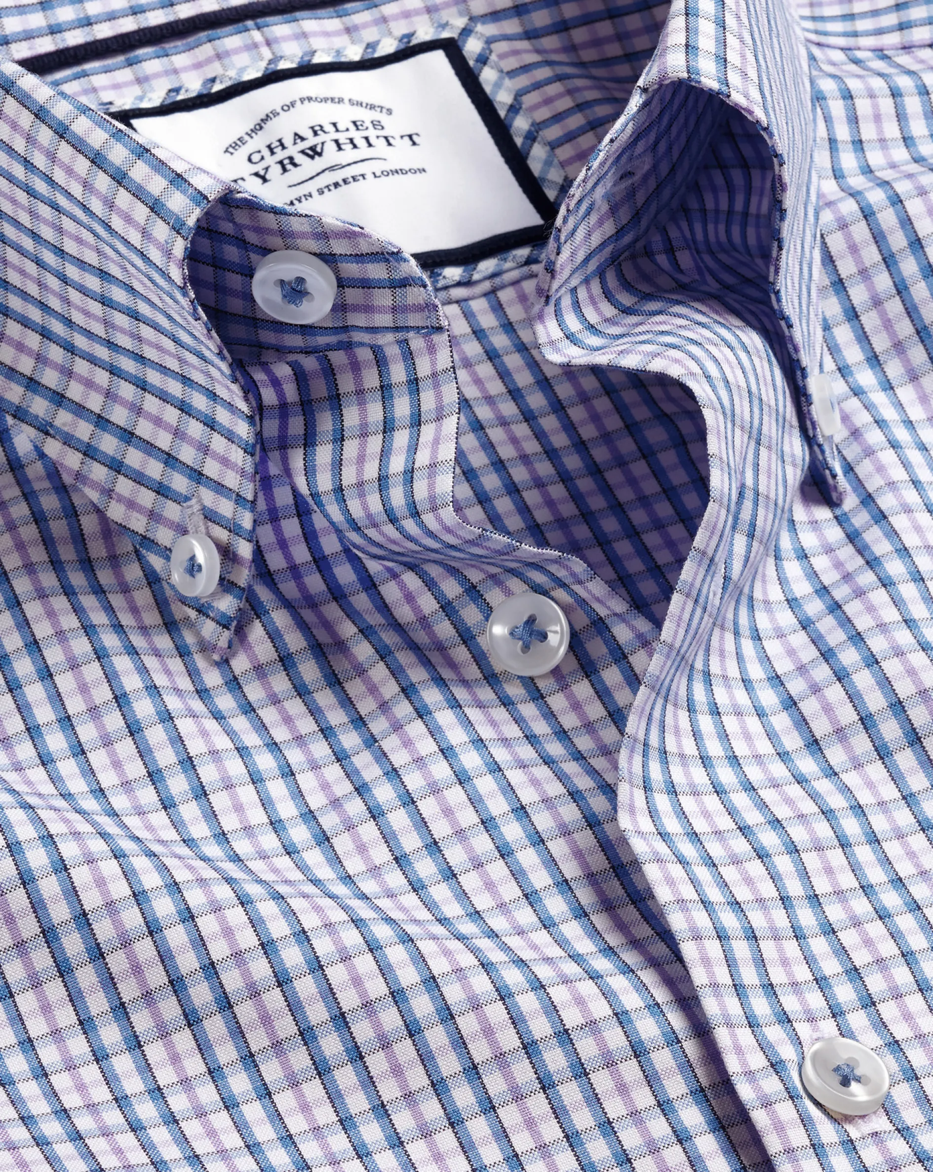 Sale Charles Tyrwhitt Button-Down Collar Non-Iron Oxford Multi Check Shirt- Mauve Purple