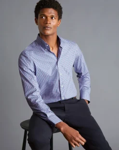 Sale Charles Tyrwhitt Button-Down Collar Non-Iron Oxford Multi Check Shirt- Mauve Purple