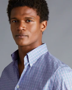 Sale Charles Tyrwhitt Button-Down Collar Non-Iron Oxford Multi Check Shirt- Mauve Purple