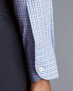 Sale Charles Tyrwhitt Button-Down Collar Non-Iron Oxford Multi Check Shirt- Mauve Purple