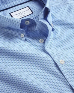 Clearance Charles Tyrwhitt Button-Down Collar Non-Iron Check Oxford Shirt - Cornflower Blue