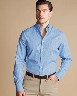 Clearance Charles Tyrwhitt Button-Down Collar Non-Iron Check Oxford Shirt - Cornflower Blue