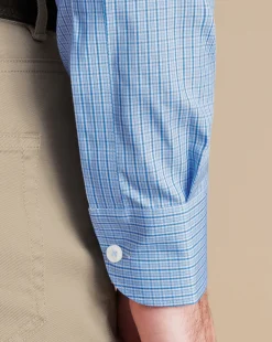 Clearance Charles Tyrwhitt Button-Down Collar Non-Iron Check Oxford Shirt - Cornflower Blue