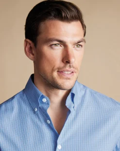 Clearance Charles Tyrwhitt Button-Down Collar Non-Iron Check Oxford Shirt - Cornflower Blue