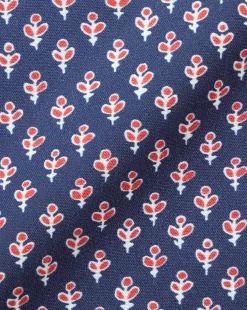 Flash Sale Charles Tyrwhitt Button-Down Collar Non-Iron Stretch Poplin Leaf Print Short Sleeve Shirt - Blue Royal
