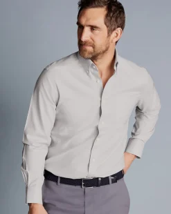 Discount Charles Tyrwhitt Button-Down Collar Non-Iron Stretch Oxford Shirt - Grey Silver