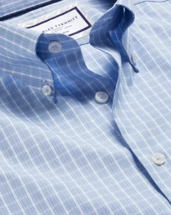Store Charles Tyrwhitt Button-Down Collar Non-Iron Windowpane Check Shirt - Blue Sky