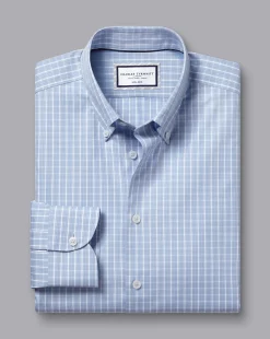 Store Charles Tyrwhitt Button-Down Collar Non-Iron Windowpane Check Shirt - Blue Sky