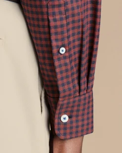 New Charles Tyrwhitt Button-Down Collar Non-Iron Twill Gingham Shirt - Salmon Pink