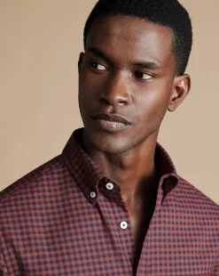 New Charles Tyrwhitt Button-Down Collar Non-Iron Twill Gingham Shirt - Salmon Pink