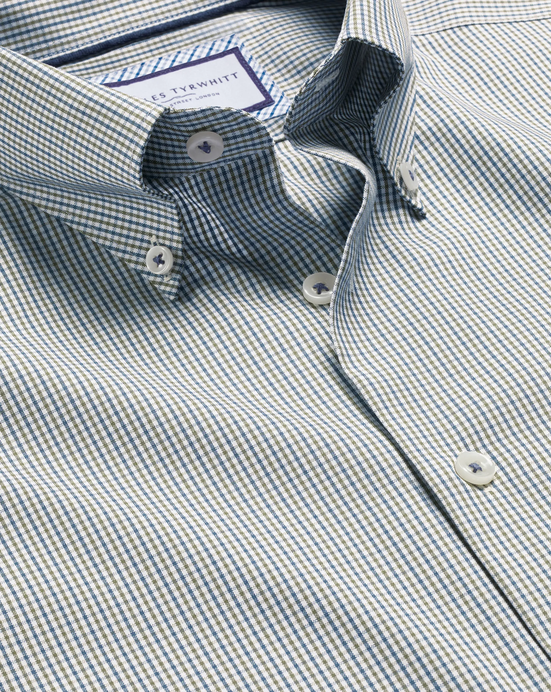 Outlet Charles Tyrwhitt Button-Down Collar Non-Iron Gingham Check Shirt - Green Olive