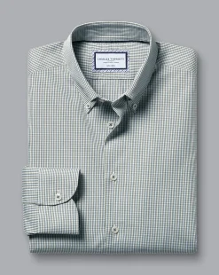 Outlet Charles Tyrwhitt Button-Down Collar Non-Iron Gingham Check Shirt - Green Olive