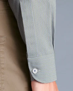 Outlet Charles Tyrwhitt Button-Down Collar Non-Iron Gingham Check Shirt - Green Olive