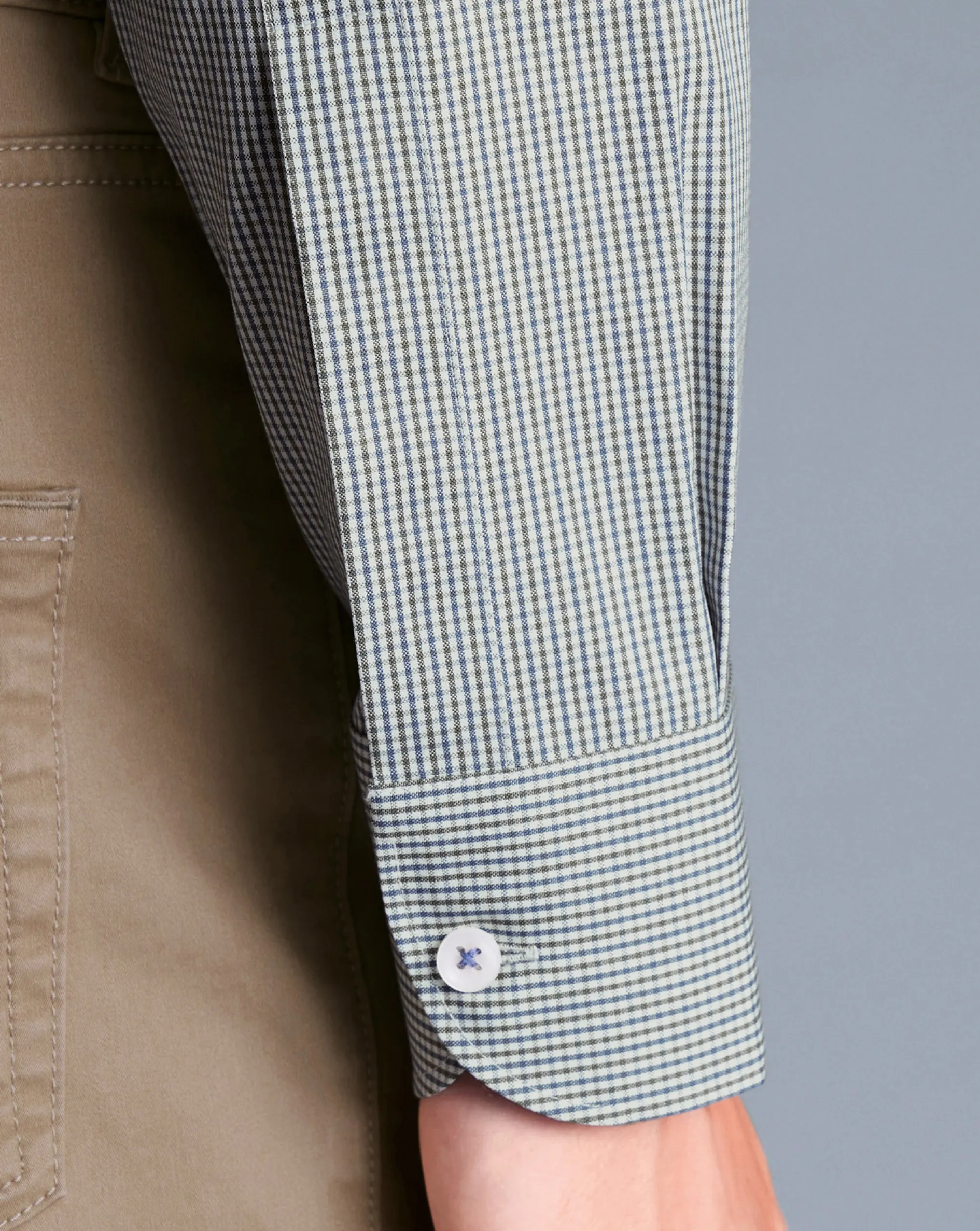 Outlet Charles Tyrwhitt Button-Down Collar Non-Iron Gingham Check Shirt - Green Olive