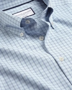 Hot Charles Tyrwhitt Button-Down Collar Non-Iron Check Oxford Shirt - Mid Blue