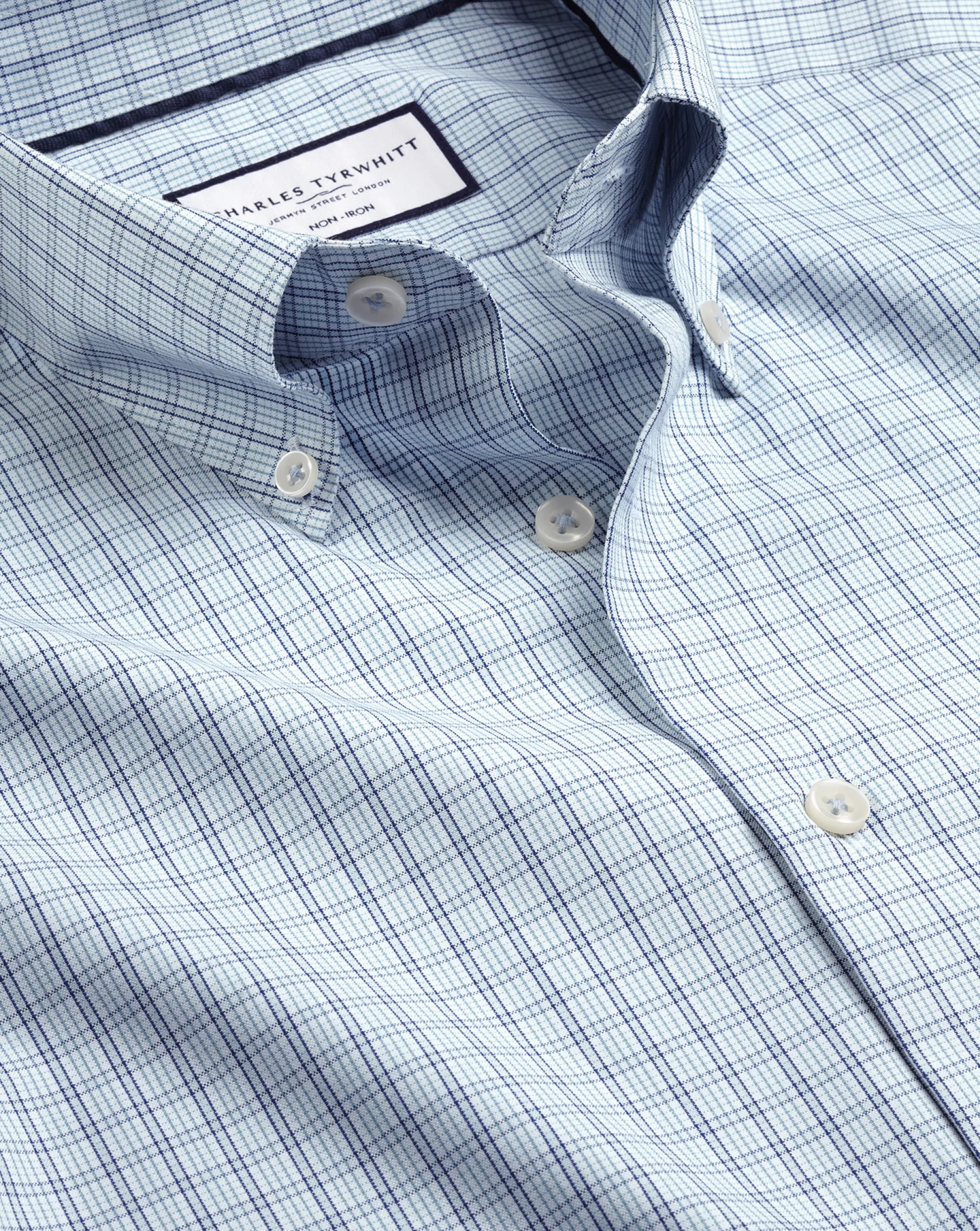 Hot Charles Tyrwhitt Button-Down Collar Non-Iron Check Oxford Shirt - Mid Blue
