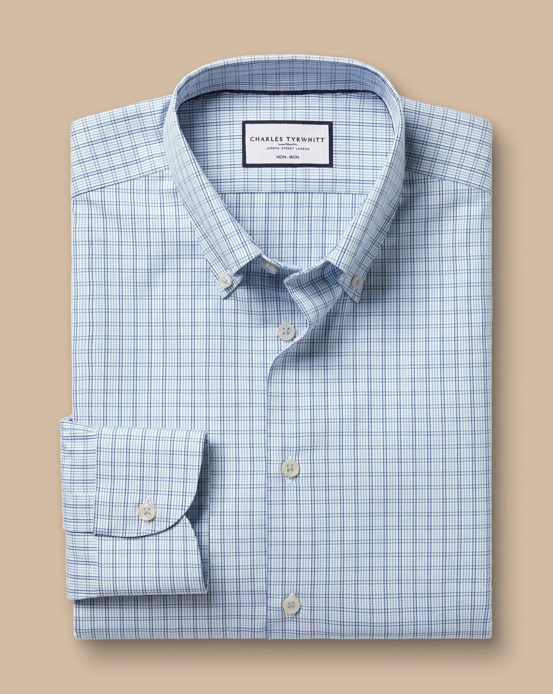 Hot Charles Tyrwhitt Button-Down Collar Non-Iron Check Oxford Shirt - Mid Blue