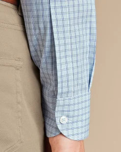 Hot Charles Tyrwhitt Button-Down Collar Non-Iron Check Oxford Shirt - Mid Blue