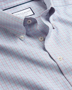 Store Charles Tyrwhitt Button-Down Collar Non-Iron Oxford Check Shirt - Red