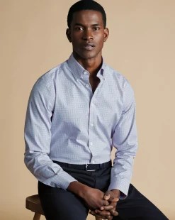 Store Charles Tyrwhitt Button-Down Collar Non-Iron Oxford Check Shirt - Red