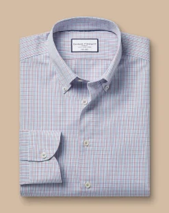 Store Charles Tyrwhitt Button-Down Collar Non-Iron Oxford Check Shirt - Red