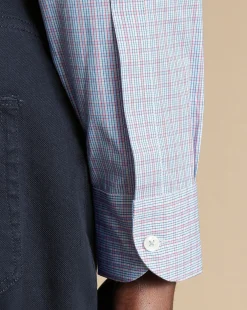 Store Charles Tyrwhitt Button-Down Collar Non-Iron Oxford Check Shirt - Red