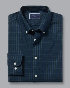 Fashion Charles Tyrwhitt Button-Down Collar Non-Iron Stretch Poplin Check Shirt - Dark Navy