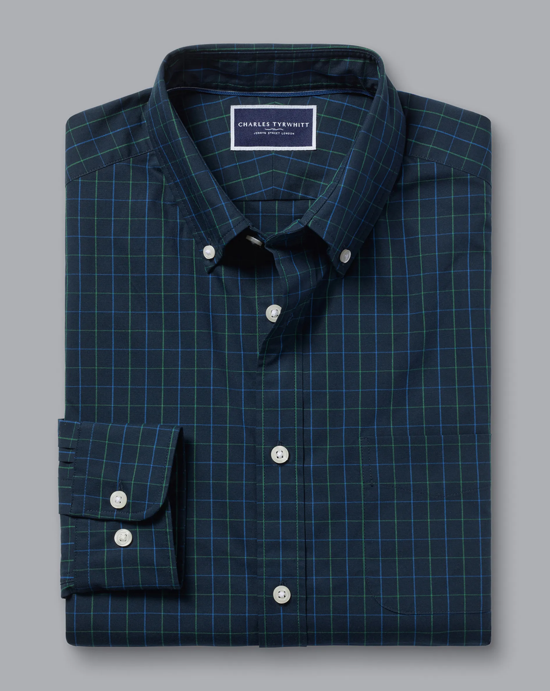 Fashion Charles Tyrwhitt Button-Down Collar Non-Iron Stretch Poplin Check Shirt - Dark Navy