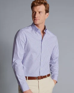 Cheap Charles Tyrwhitt Button-Down Collar Non-Iron Oxford Gingham Check Shirt - Purple Violet