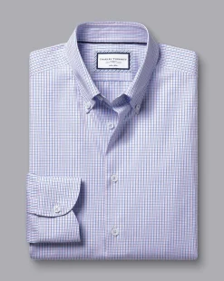 Cheap Charles Tyrwhitt Button-Down Collar Non-Iron Oxford Gingham Check Shirt - Purple Violet