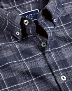 New Charles Tyrwhitt Button-Down Collar Non-Iron Twill Windowpane Shirt - Heather Blue