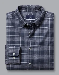 New Charles Tyrwhitt Button-Down Collar Non-Iron Twill Windowpane Shirt - Heather Blue