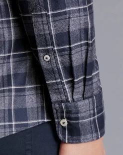 New Charles Tyrwhitt Button-Down Collar Non-Iron Twill Windowpane Shirt - Heather Blue