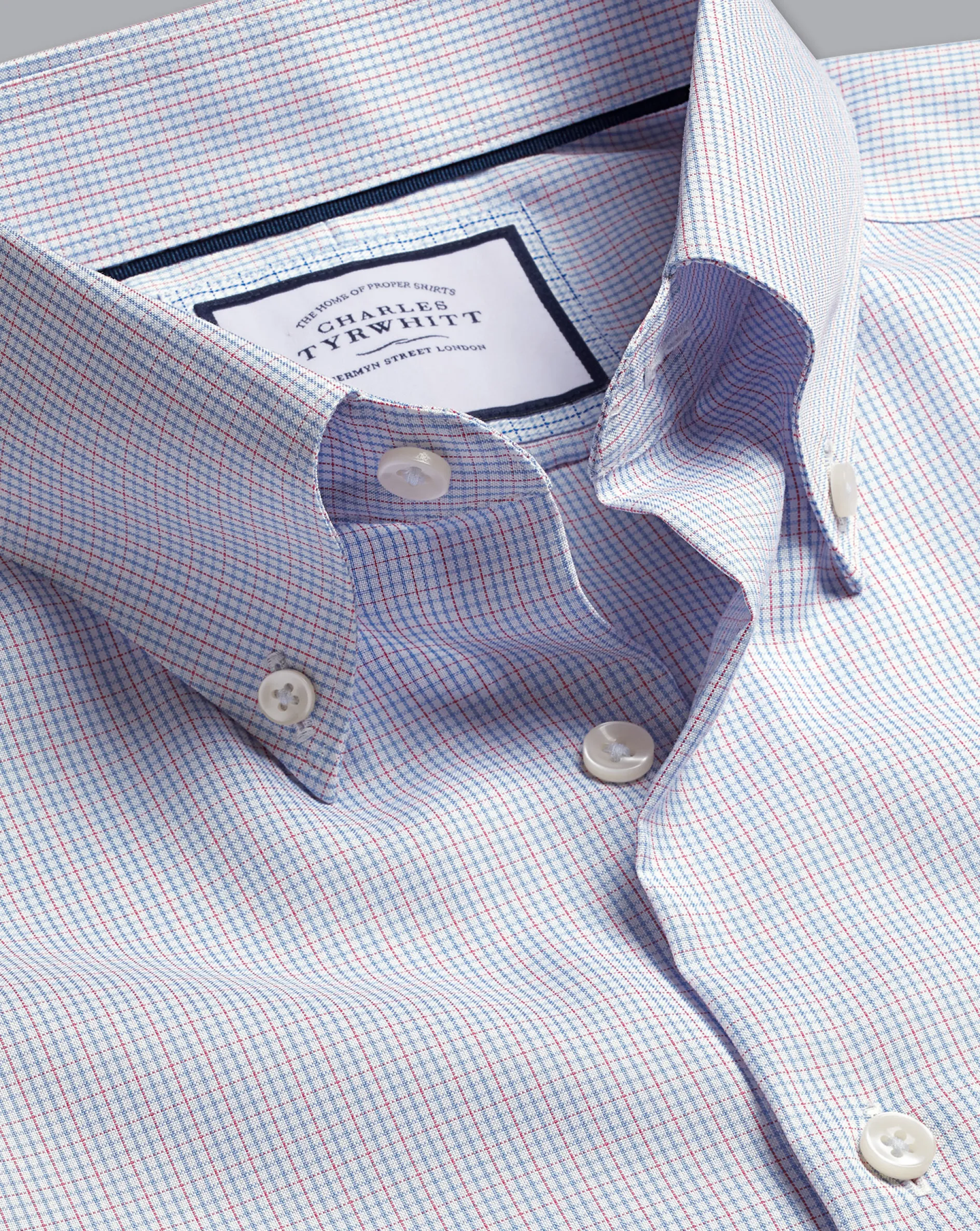 Outlet Charles Tyrwhitt Button-Down Collar Non-Iron Check Shirt - Bright Pink