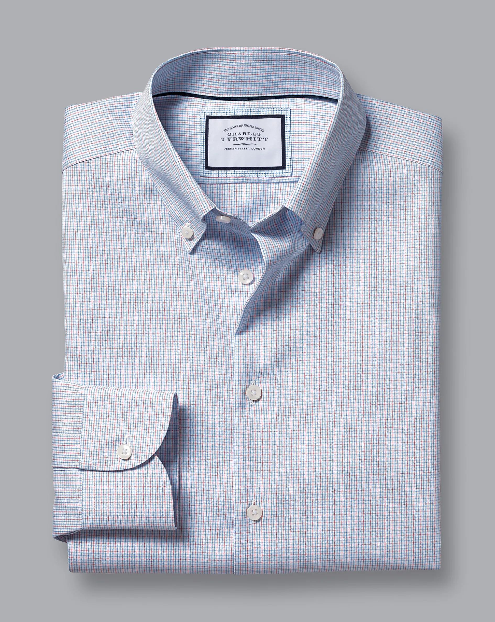 Outlet Charles Tyrwhitt Button-Down Collar Non-Iron Check Shirt - Bright Pink