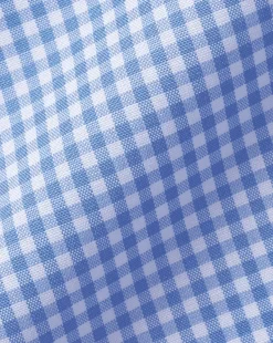 Sale Charles Tyrwhitt Button-Down Collar Non-Iron Stretch Mini Gingham Short Sleeve Shirt - Ocean Blue