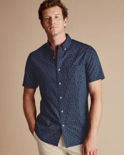 Shop Charles Tyrwhitt Button-Down Collar Non-Iron Ditsy Floral Print Shirt - Navy