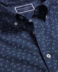 Shop Charles Tyrwhitt Button-Down Collar Non-Iron Ditsy Floral Print Shirt - Navy