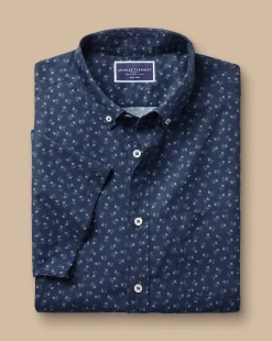 Shop Charles Tyrwhitt Button-Down Collar Non-Iron Ditsy Floral Print Shirt - Navy