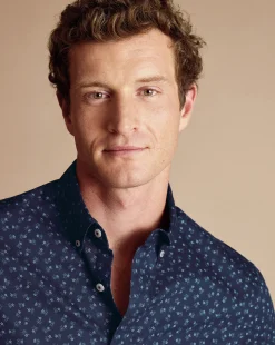 Shop Charles Tyrwhitt Button-Down Collar Non-Iron Ditsy Floral Print Shirt - Navy