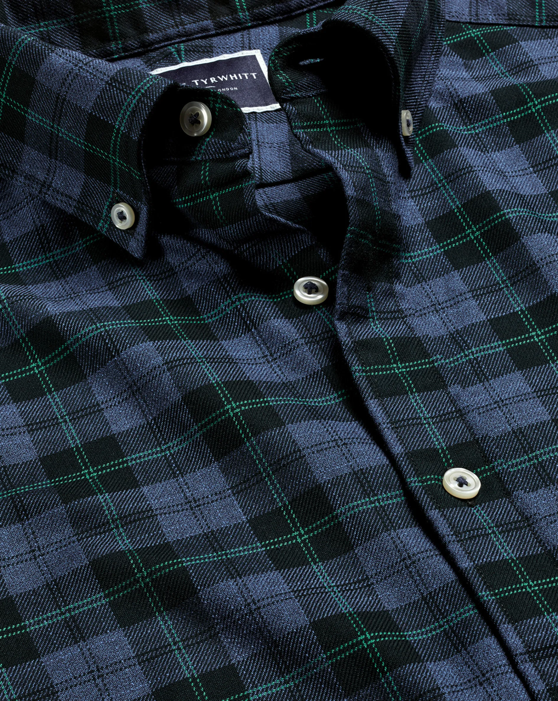 Outlet Charles Tyrwhitt Button-Down Collar Non-Iron Twill Overcheck Shirt - Green