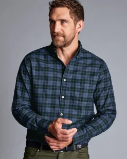 Outlet Charles Tyrwhitt Button-Down Collar Non-Iron Twill Overcheck Shirt - Green