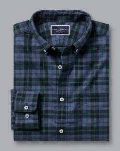 Outlet Charles Tyrwhitt Button-Down Collar Non-Iron Twill Overcheck Shirt - Green