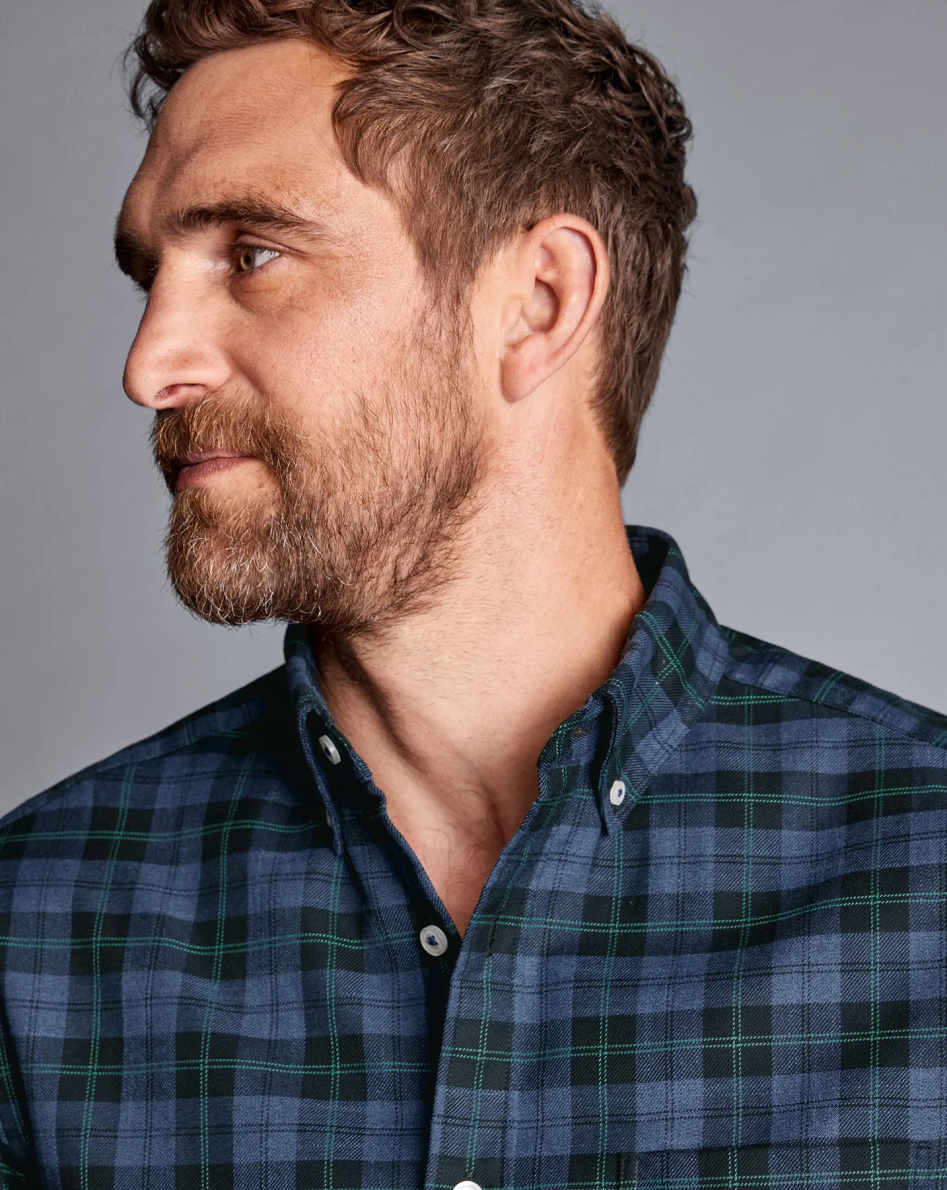 Outlet Charles Tyrwhitt Button-Down Collar Non-Iron Twill Overcheck Shirt - Green