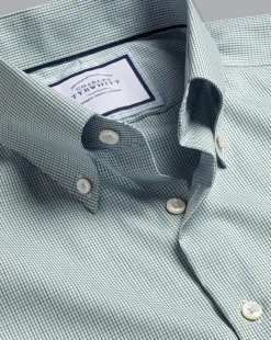 Fashion Charles Tyrwhitt Button-Down Collar Non-Iron Check Shirt - Pale Teal Green
