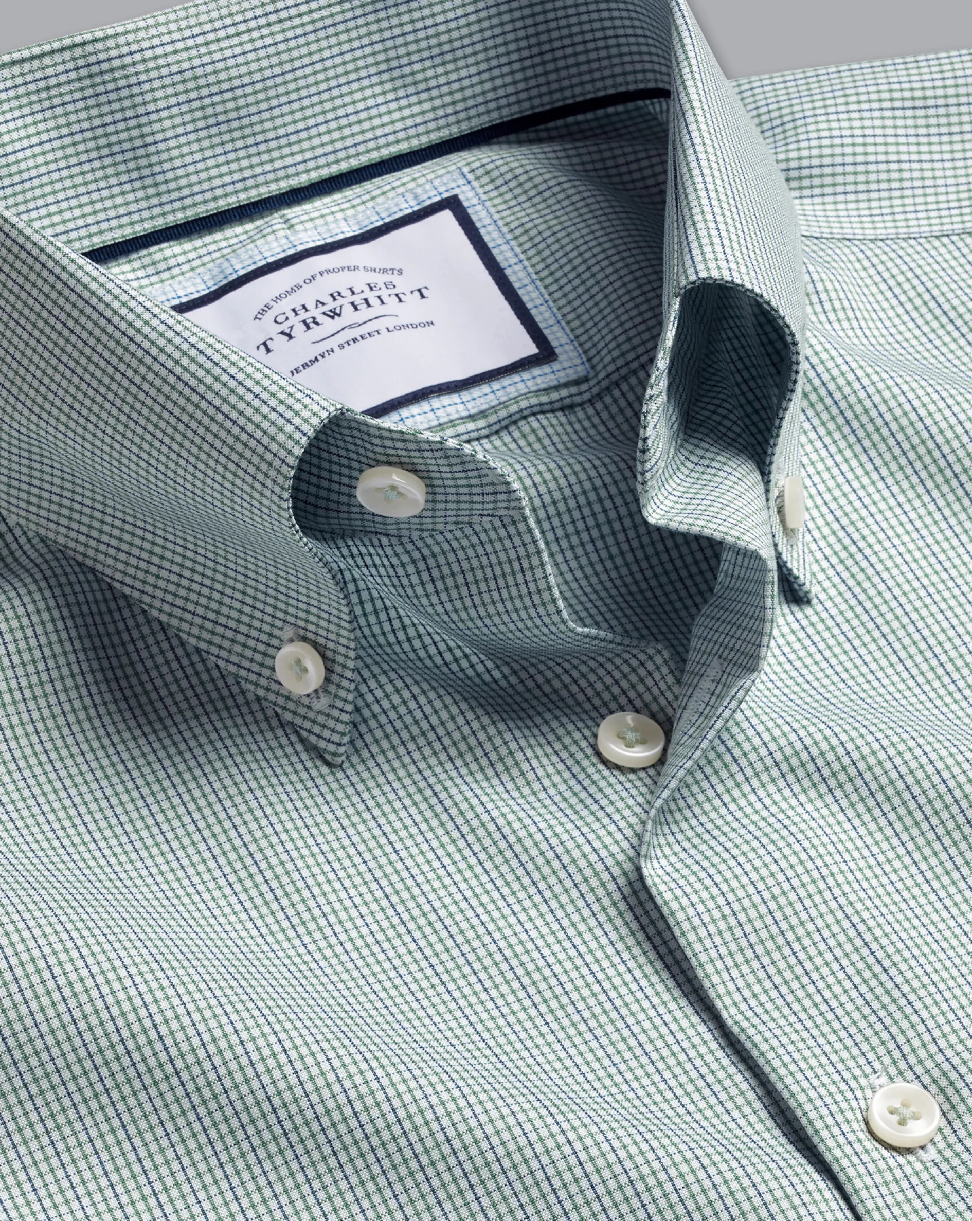 Fashion Charles Tyrwhitt Button-Down Collar Non-Iron Check Shirt - Pale Teal Green